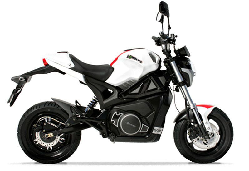 Vue de profil de la moto Magpower e-Bombers couleur blanche